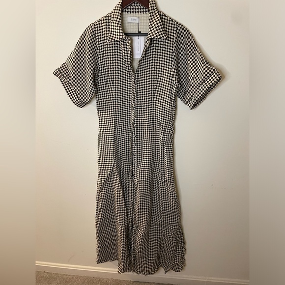 Linen Gaia Geo Shirt Midi Dress in black/white, RARE Size US 8. - Picture 3 of 11